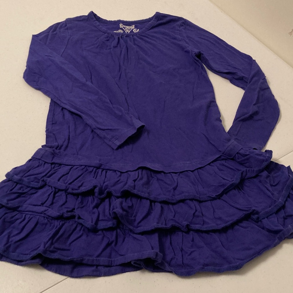 Girls Royal Blue Ruffled Long Sleeve Dress